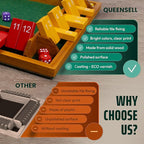 Shut The Box Game Wooden Board for 4 Players - 14-inch Shut The Box Game 12 Numbers for Adults & Kids - Ideal for Games Night