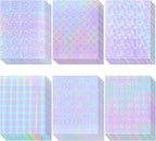 36 Sheets Holographic Sticker Paper, Clear Vinyl Laminate Film for Stickers Self-Adhesive, Transparent Overlay Lamination Sticker Paper Waterproof, 6 Patterns-8.5x11 Inch