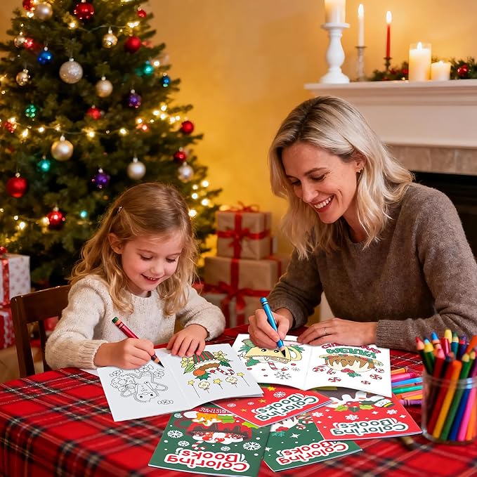 JAPBOR Christmas Food Coloring Books - 24PCS Mini Xmas Latte Color Book Bulk for Kids Party Favors, Merry Christmas Winter Small Colour Pages for School Class Drawing Painting Games