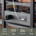 AV Media Stand with Outlets, Media Console with LED Lights, Stereo Racks and Stands with Storage Shelves, Media Audio Tower Stand, Light Grey Walnut