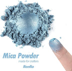 Renfio 100g Mica Powder Pigment, Metallic Natural Dye Mineral Pearl Shimmer Epoxy Resin Dye for Painting Soap Making Slime Bath Bombs 3.5 Oz - Haze Blue