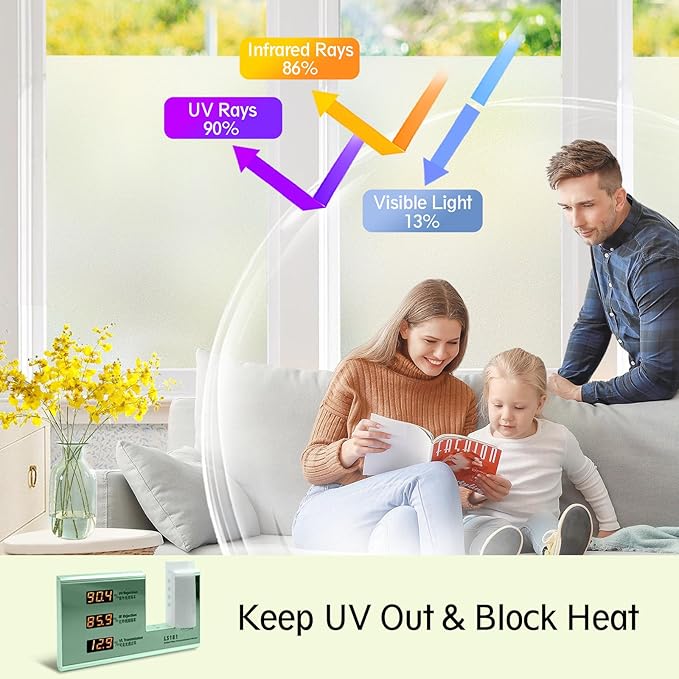 Frosted Glass Window Privacy Film - UV Sun Blocking Heat Control, Static Cling Removable & Reusable for Home, Bathroom, and Office (Frosted, 35.4 Inch x 6.5 Feet)
