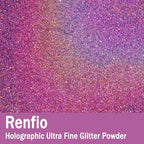 Renfio Holographic Ultra Fine Glitter Powder Metallic Resin Glitter 2.11 Oz (60g) PET Flakes Crafts Sequins 1/128" 0.008" 0.2mm Epoxy Chips Flakes for Roses Tumblers Slime - Laser Pinkish