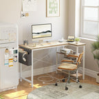 TIQLAB L Shaped Computer Desk with Power Outlets, 40 Inch Small Corner Desk with Reversible Shelves, Gaming Desk Computer Table Study Writing Table for Home Office Bedroom Small Space, Maple