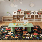Rugcomf Living Room Rug 5x7 Rug Machine Washable Boho Area Rug Non Slip Floral Vintage Low Pile Large Rugs for Living Room, Bedroom, Farmhouse, Dining Room, Kids Playroom(Black)