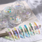 Holographic Opal Nail Art Glitter Flakes, 6 Colors Aurora Iridescent Pigment Powder Irregular Ice Crystal Mermaid Paillettes Sparkly Chunky Glitter Sequins for DIY Manicure Nail Decorations