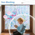 FINNEZ Window Privacy Film Stain Glass Film Flowers Rainbow Window Film Window Clings Non-Adhesive Reusable Decorative for Home（Blue Lotus，35.4 Inch x 6.5 Feet）