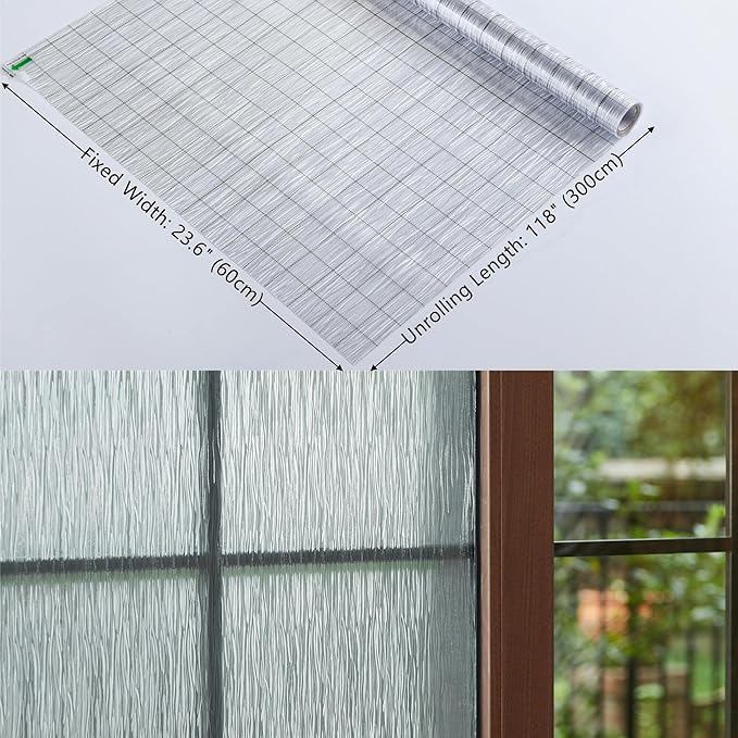 VELIMAX Frosted Window Privacy Film Non Adhesive Window Cling Removable Glass Covering Clear Water Opaque Window Film for Home Anti UV 23.6x118 inches