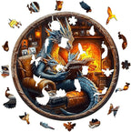 KAAYEE Wooden Puzzles for Adults, 3D Visual Effect Dragon Family Night Reading Wooden Jigsaw Puzzle Unique Shape Wood Puzzle Adult, 3D Effect Flat Puzzle Birthday Family Games (M-11.4*11.4 in-195pcs)