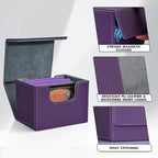 ZLCA Card Deck Box for Trading Cards, MTG Commander Deck Box Holds 120+ Single Sleeved, Leather Magnetic Card Storage Case Fits for TCG CCG Magic (Purple)