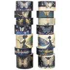 14 Rolls Washi Tape Set - Gold Foil Green Fairy Decorative Masking Tape Butterfly, Fairy, Star, Magic, Adhesive Tape for Bullet Journal,DIY Craft,Scrapbooking Supplies,Gift Wrapping