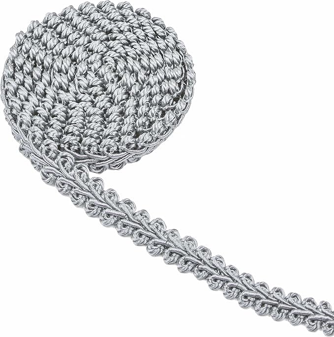 BEL AVENIR Braid Trim 1/2 inch 13.6 Yards French Gimp Basic Sewing Polyester DIY Crafts Costume Home Decorative (Sliver)