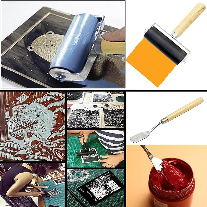 HRJZF 6 Pack Rubber Brayer Roller for Printmaking,Anti Skid Tape Construction Tools, Print,Great for Gluing Application Also,Ink and Stamping Tools 1.4 Inch