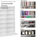 Prepac 3 Column 51" Tall White Display Multimedia Cabinet, Wood Media Storage with Removable Sheves, Modern Multimedia Storage Unit with 21 Adjustable Shelves for Books, DVDs and Collectibles, White