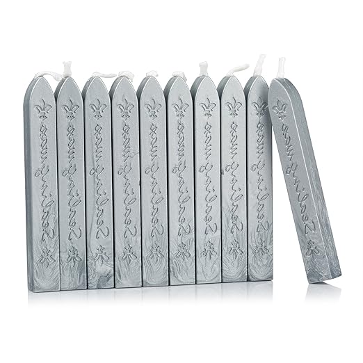 Mceal Sealing Wax Stick with Wick Flower De Luce of France Retro 10 Pieces Pack(Silver Grey)