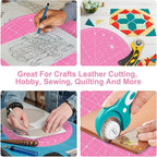 Headley Tools 13"x13" Round Rotating Cutting Mat, Self Healing Mat with 360-Degree Rotation & Anti-Slip Base, Sewing Board Cutting Mat Perfect for Fabric Quilting Leather Hobby Project, Pink