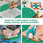 Headley Tools 13"x13" Round Rotating Cutting Mat, Self Healing Mat with 360-Degree Rotation & Anti-Slip Base, Sewing Board Cutting Mat Perfect for Fabric Quilting Leather Hobby Project, Green