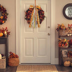 Large Fall Ribbon Bow for Wreath, Orange Buffalo Plaid Fabric Ribbons Set Assorted Lace Ribbon Fall Clip-On Wreath Sash Ribbons Bundle for Thanksgiving Indoor Outdoor Decor
