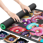 Lwoeo Jigsaw Puzzle Mat Roll Up, No Creases 53.3” x 35” Rubber Saver Pad Up to 3000 Pieces, Black Large Puzzel Matte Rollup with 6 Sorting Trays & 1 Storage Bag. Ideal for Holiday and Birthday