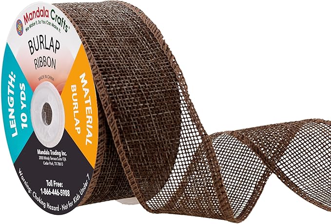 Mandala Crafts Brown Burlap Ribbon 1.5 Inches Wide Jute Ribbons for Crafts - 20 Yds Roll Rustic Burlap Wrap Trim Ribbons for Wreaths Bows Wedding Party Decoration