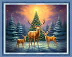 Dooxvey Cross Stitch Kit for Adults Beginners - Stamped Needlepoint Embroidery Pattern - Elk Christmas Tree 16x20 Inch - 11CT Full Range