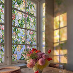 3D Stained Glass Window Film, Decorative Window Privacy Film for Bathroom, Front Door, Home, Sun Blocking Heat Control, Static Cling, Beast Rose 35.4inch x 78.7inch