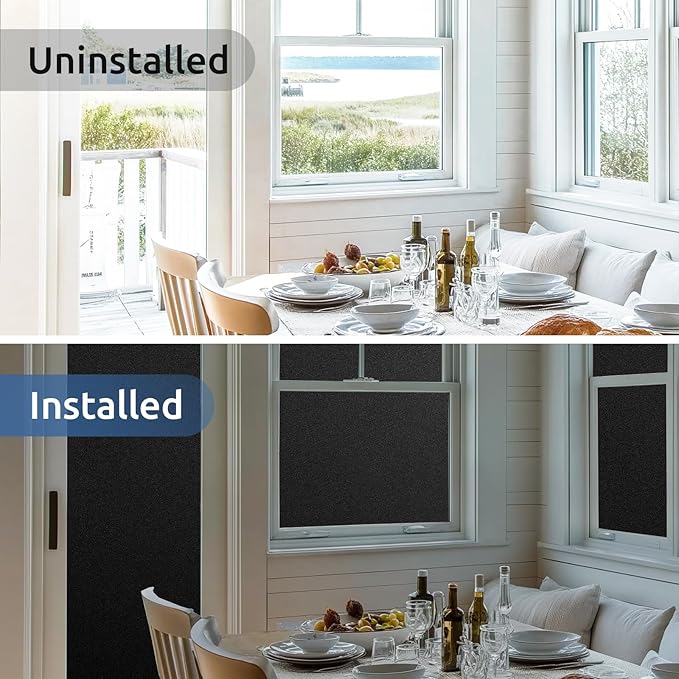 rabbitgoo Blackout Window Film, Sun Heat Blocking Privacy Cover for Glass, Removable Opaque Room Darkening Dark Black Out Window Covers Tint Shades for Home Day Sleep Light Blocker 29.5 x 118.1 Inches