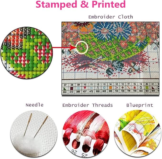 Foxhool Beginners Cross Stitch Kits Stamped Full Range of Embroidery Kits for Adults DIY Cross Stitches kit Embroidery Patterns for Needlepoint kit-Lying Eagles 17.7x17.7 inch