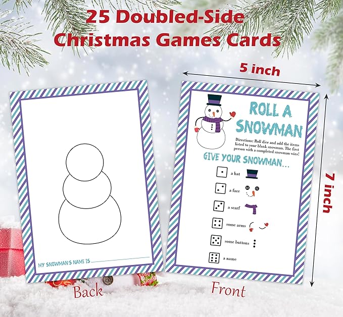 Roll A Snowman Game, Christmas Dice Games for Families & Large Groups-25 Players, Christmas Party Games for Adults, Winter Holiday Decorations White Elephant Gifts Ideas