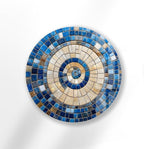 My Photostation.com 10''(25cm) Diameter Coastal Sunburst Beige & Blue Round Glass Wall Art Tempered Glass Printing Wall Decor Large Wall Art Wall Hangings