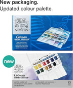 Winsor & Newton Cotman Watercolor Paint Set, Palette Pocket Set, 12 Half Pan w/ Brush