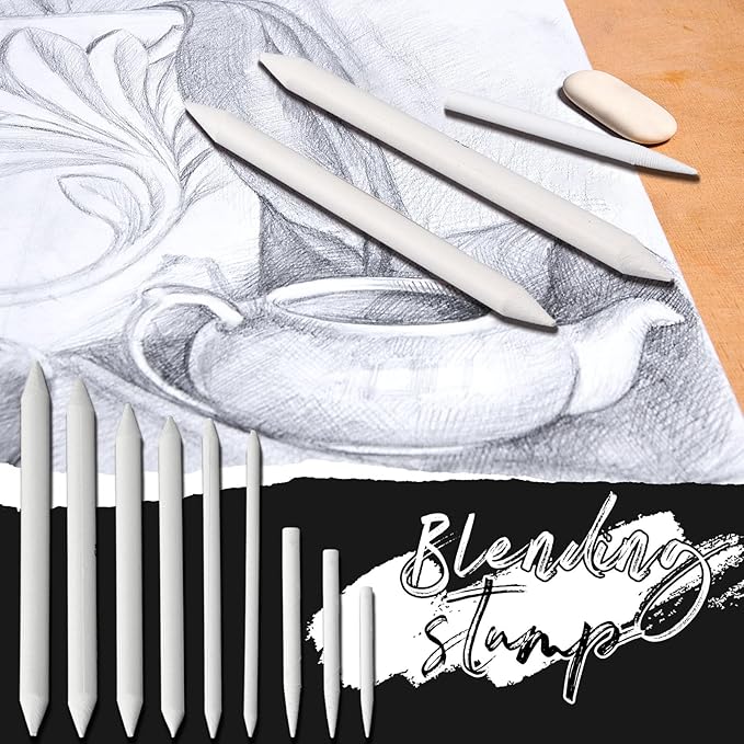 Fulmoon 288 Pcs Blending Stump and Tortillion Set Paper Art Blenders Blend Stumps for Drawing Shading Drawing Supplies Pencil Sketch Paint Tools for Student (Assorted,Mixed Sizes)