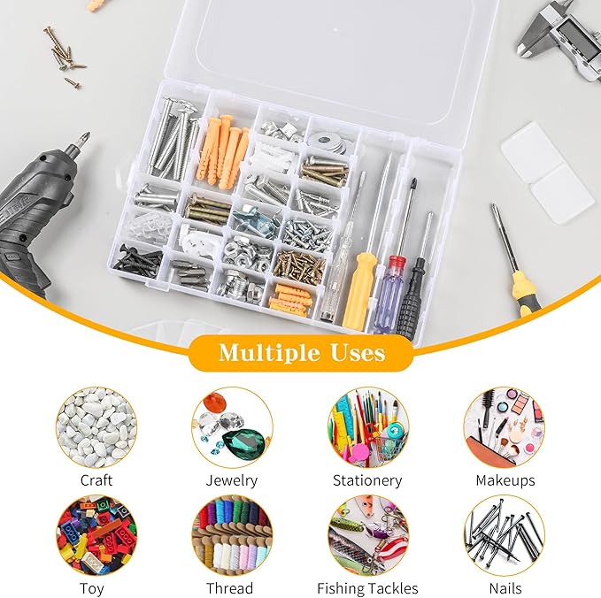 Plastic Organizer Container Box,36 Large Grids Clear Plastic Bead Organizer with Adjustable Dividers Craft Organizers Box for Bead,Jewelry,DIY Crafts,Art,Small Items Storage (Clear-1pack-36 Grids)
