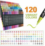 120 Colors Acrylic Paint Markers, Waterproof Dual Tip Acrylic Paint Pens with Brush and Fine Tip, Markers Set for Paper, Rock, Wood, Canvas, Glass, Ceramic and DIY Crafts Making Art Supplies