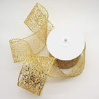 CT CRAFT LLC Sparkling Glitter Mesh Wired Ribbon 2.5" x 10 Yards Gold for Christmas Home Decor Bow Gift Wrapping DIY Crafts Wreath