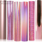 GIRAFVINYL Rose Gold Holographic Vinyl Permanent, Rose Gold Permanent Vinyl 6 Sheets Pink Adhesive Viny1 for DIY Cup, Home, Car Christmas Decorations, 12" x 12"