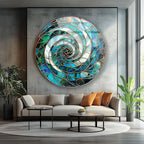 My Photostation.com 20''(50cm) Diameter Aqua Spiral Harmony Round Glass Wall Art Tempered Glass Printing Wall Decor Large Wall Art Wall Hangings