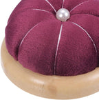 HARFINGTON Wooden Base Pin Cushion Japanese Style Cute Needle Holder Pincushions Round for Sewing Quilting Needlework DIY Crafts, Dark Red