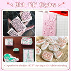 4 Pack Rubber Block Stamp Carving Blocks,Rubber Carving Linoleum Blocks with Cutter Tools,Rubber Brayer Roller for Stamp Maker,Printmaking and More Crafts