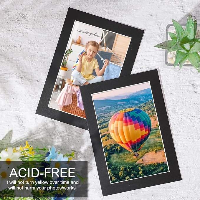 Prudiut 15 Pack 5x7 Black Picture Mats, Frame Mattes for 4x6 Pictures Display Photo Frame Mat Core Bevel Cut Mat Board Show Kit for Photos, Prints, Artworks