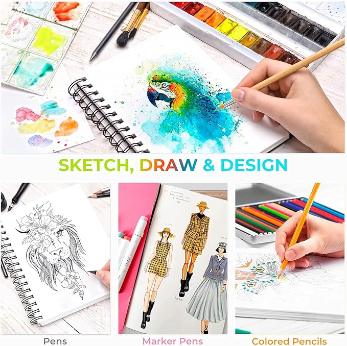 Mix Media Pad, Ohuhu Mixed Media Art Sketchbook, 120 LB/200 GSM Heavyweight Papers, 62 Sheets/124 Pages, Spiral Bound Mixed Media Paper Pad for Christmas Gift (8.5x6 in)