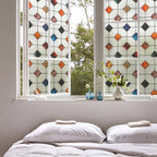 DKTIE Stained Glass Window Film Geometric Patterns, Fine Frosted Window Clings for Glass Windows, Waterproof for Bathroom Window Privacy Film Day and Night (S533, 17.7in X 78.7in)