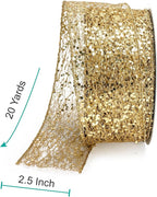 CT CRAFT LLC Sparkling Glitter Mesh Wired Ribbon 2.5" x 20 Yards Gold for Christmas Home Decor Bow Gift Wrapping DIY Crafts Wreath
