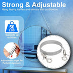 Picture Hanging Kit for Frames & Mirrors - Picture Hanging Wire Kit, 4 pcs Adjustable Wire 2 m (6.56 ft) x 1 mm with Clips, 50 lb; 8 3-Hole D-Ring Hangers; Braided Heavy Duty Cord; Wall Hardware, Art