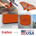 Trotec TroLase | 12"x12"x1/16", 8 Pcs | Orange/Black | 2 Ply | Modified Acrylic | Laser Engraving Double Color Plastic Sheet | Engraving Blanks for Laser, Saw, Guillotine | Made in USA