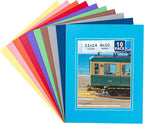 HOTUO 10 Pack Colorful 11x14 Picture Mats, Pre-Cut Picture Frame Mat with Ivory Core Bevel Cut for 8x10 Photo, Signature Friendly 4 Ply Thickness Photo Mat for Frames (Colorful with V-Groove)