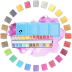 Paul Rubens Professional Metallic Watercolor Paints Set, Pearl Paint, Portable Metal Case with Palette, Set of 24 Half Pans, Art Supplies for Artists, Beginners, Hobbyists, Students