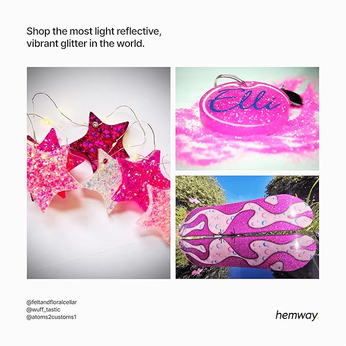 Hemway Polyurethane & Epoxy Resin Glitter 100g / 3.5oz Metallic Crystal Flake Additive for Flooring Jewelry Tumblers Glass Pigment - Fine (1/64" 0.015" 0.4mm) - Fuchsia Pink