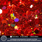 LEOBRO Red Glitter, 160g/5.64oz Holographic Chunky Glitter for Crafts, Resin, Nail Body, Tumblers, Party Decorations