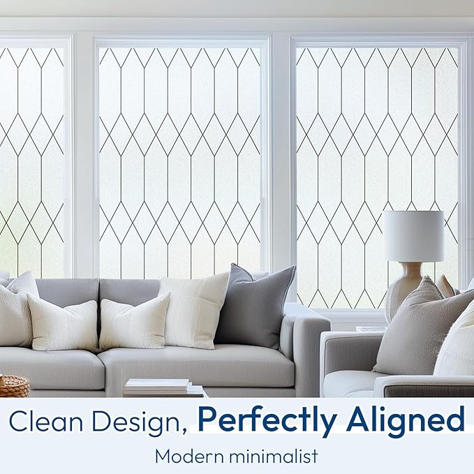 rabbitgoo Window Privacy Film for Glass Windows, Frosted Glass Cling with Decorative Moroccan Lattice, Removable Heat Control Sun Blocking Door Covering Sticker for Home Bathroom, 11.8 x 157.4 inches